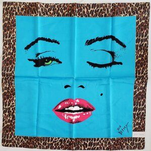 Vintage Betsey Johnson Y2K Blue Marilyn Monroe Wink Leopard Pop Art Dress Scarf